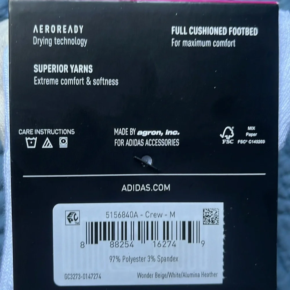 Adidas Crew Socks Cushioned 3 Pair Womens Beige Stripe‎ Size 5-10 Aeroready